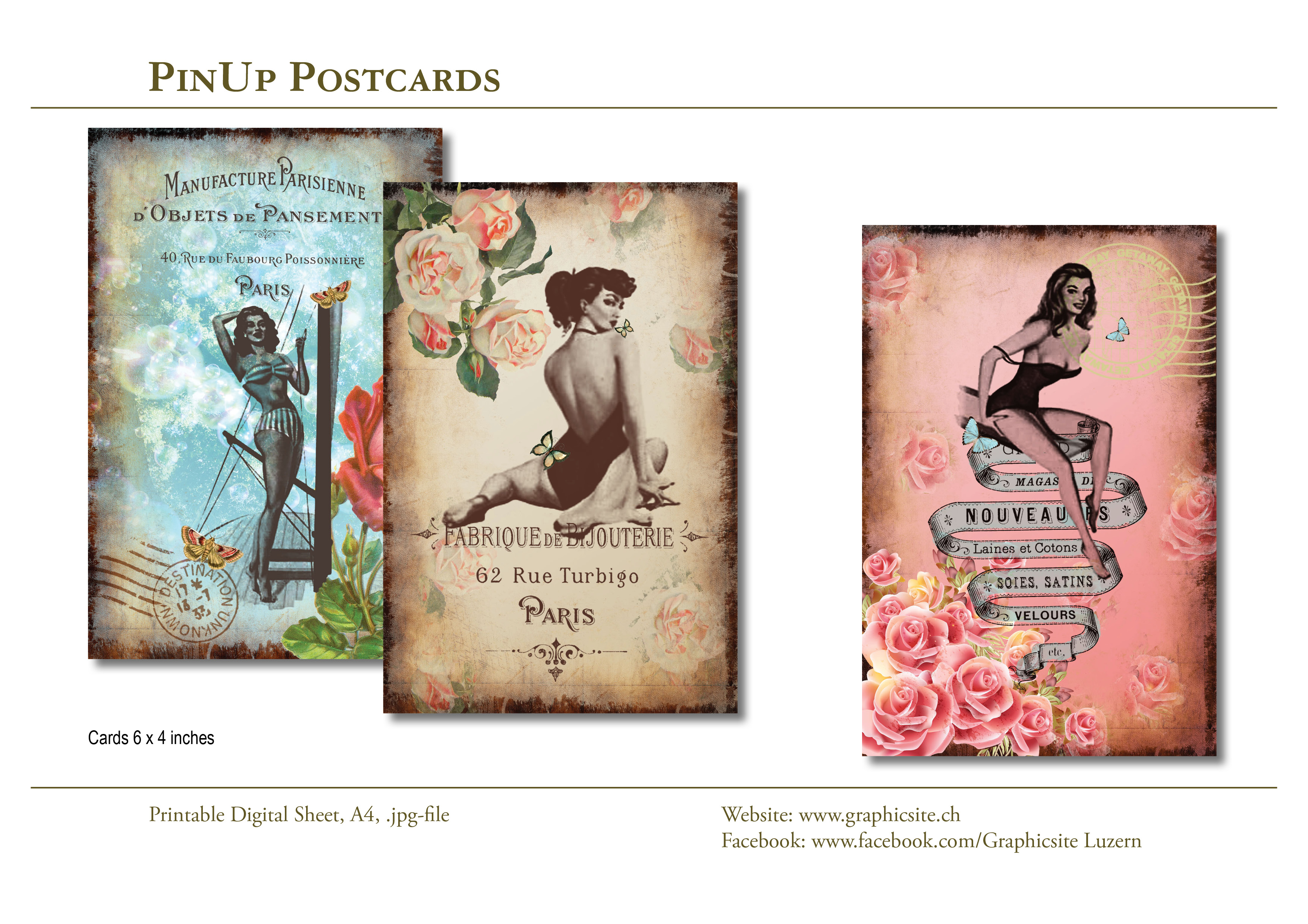 Printable Digital Sheets - 6x4 images - PinUp Postcards #postcards, #greetingcards, #tags 